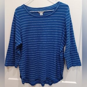 Tommy Bahama Women's Blue Striped Top Sz Xl 3/4 sleeved 100 % Cotton